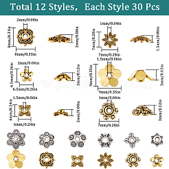360Pcs 12 Styles Tibetan Style Alloy Bead Cap&nbsp;FIND-SC0008-81