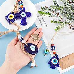 AHADEMAKER 4Pcs 4 Style Glass Evil Eye Pendant Decorations&nbsp;HJEW-GA0001-33