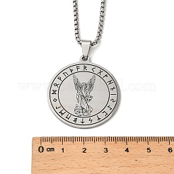201 Stainless Steel Flat Round with Archangel Saint Michael Pendant Necklaces for Women Men&nbsp;LS-NJEW-F344-02P