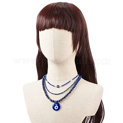 3Pcs 3 Style Lampwork Evil Eye Pendant Necklaces Set&nbsp;NJEW-JN04016