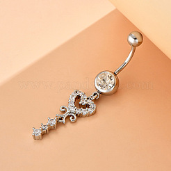 Brass Clear Cubic Zirconia Heart Dangle Belly Rings&nbsp;WG0D96C-01