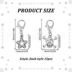 24Pcs 2 Styles Skull Star Alloy Pendant Decorations&nbsp;HJEW-GO00220