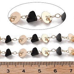 Handmade Brass & Glass Bead Flat Round Chains&nbsp;CHC-L051-05KCG