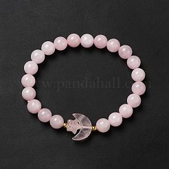 Natural Rose Quartz Moon and Star Beaded Stretch Bracelet for Women&nbsp;G-G997-C05