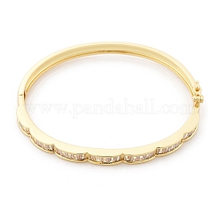 Brass Micro Pave Clear Cubic Zirconia Hinged Bangles for Women&nbsp;BJEW-K274-07G