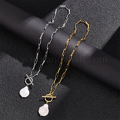2Pcs 2 Colors Natural Pearl Beaded Pendant Neckaces Set&nbsp;NJEW-AN0001-16