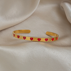 304 Stainless Steel Enamel Red Heart Open Cuff Bangles for Women&nbsp;JS6918
