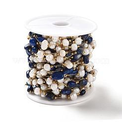 Natural Pearl & Lapis Lazuli Beaded Chains&nbsp;CHS-B002-01G-10