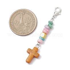 Synthetic Turquoise Cross with Natural Freshwater Shell Nuggets Pendant Decorations&nbsp;HJEW-JM04256