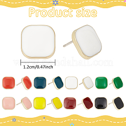 8 Pairs 8 Colors Alloy Enamel Square Stud Earrings with 925 Sterling Silver Pins&nbsp;EJEW-AN0004-71