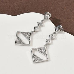 Rhombus Brass Micro Pave Clear Cubic Zirconia Dangle Stud Earrings&nbsp;LS-EJEW-F383-10P