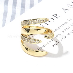 Brass Micro Pave Clear Cubic Zirconia Cuff Rings&nbsp;RJEW-M029-03G
