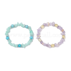 2Pcs Natural Ametrine and Mashan Jade and Citrine and Dyed White Jade Imitation Amazonite Beads Beads Stretch Bracelets Set for Women&nbsp;BJEW-JB12553