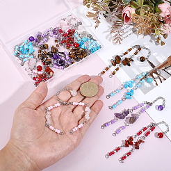 15Pcs 5 Styles Synthetic Turquoise & Natural Rose Quartz & Tiger Eye & Amethyst & Red Jasper Chips & Handmade Seed Beads Bracelet Making&nbsp;AJEW-SC0031-86