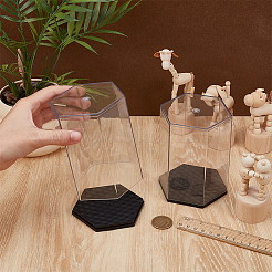 Hexagon Plastic with Acrylic Minifigures Display Cases with Black Bases&nbsp;ODIS-WH0079-052