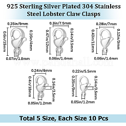 50Pcs 5 Styles 304 Stainless Steel Lobster Claw Clasps&nbsp;STAS-BBC0003-22