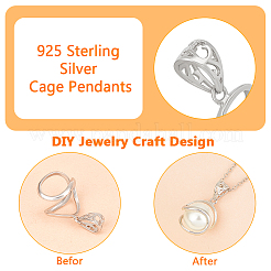 1Pc Rhodium Plated 925 Sterling Silver Cage Pendants&nbsp;STER-BC0002-42P