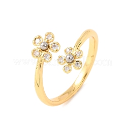 Brass Micro Pave Cubic Zirconia Cuff Open Rings for Women&nbsp;RJEW-C168-02G