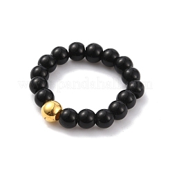 Glass Round Beaded Stretch Ring for Women&nbsp;RJEW-WH0014-01E