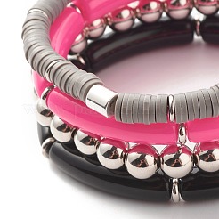 Synthetic Hematite & Polymer Clay Heishi Beads Stretch Bracelets Set&nbsp;BJEW-JB07446