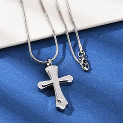 304 Stainless Steel Cross Pendant Pet Urn Ashes Necklaces&nbsp;NJEW-S455-02P
