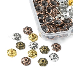 200Pcs 4 Colors 6-Petal Tibetan Style Alloy Flower Bead Caps&nbsp;TIBE-FS0001-03