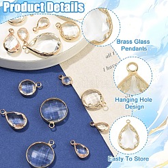 16Pcs 2 Styles Brass Glass Pendants&nbsp;GLAA-YW0005-71