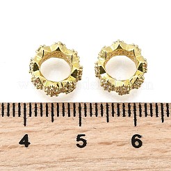 Wave Edge Rondelle Brass Micro Pave Cubic Zirconia European Beads&nbsp;KK-K300-07B-G
