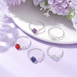 Faceted Round Natural Rose Quartz & Amethyst & Fluorite & Carnelian & Sodalite Beads Finger Rings&nbsp;RJEW-JR00792