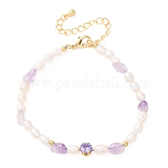 Natural Lavender Amethyst Chip and Rice Natural Pearl Beaded Bracelets&nbsp;GG-CBA3297-13G-G
