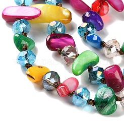 Boho Glass & Dyed Natural Shell Beaded Chips 3 Layer Necklaces for Women&nbsp;NJEW-H047-01C
