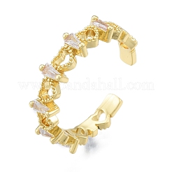 Clear Cubic Zirconia Heart Open Cuff Ring&nbsp;RJEW-G261-18G