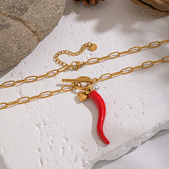 Personalized 304 Stainless Steel Red Enamel Chili Pepper Pendant OT Necklaces for Women&nbsp;TG1735