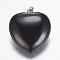 Natural Black stone Gemstone Pendants, Heart, Platinum, 32.5~34x30x12mm, Hole: 5x8mm