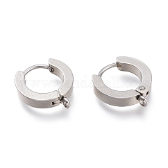 Tarnish Resistant 201 Stainless Steel Huggie Hoop Earrings Findings, with Vertical Loop, with 316 Surgical Stainless Steel Earring Pins, Ring, Stainless Steel Color, 15x13x3mm, Hole: 1.4mm, Pin: 1mm