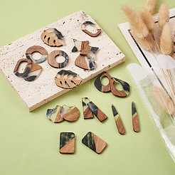 20Pcs 10 Styles Transparent Resin & Walnut Wood Pendants&nbsp;RESI-YW0001-25