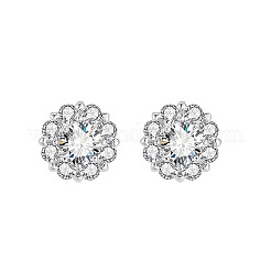 Flower Brass Micro Pave Clear Cubic Zirconia Stud Earrings&nbsp;FS-WGDAB53-02