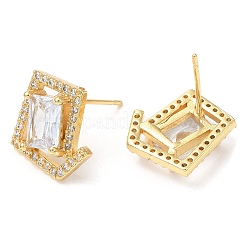 Rack Plating Brass Twist Rhombus Stud Earrings with Cubic Zirconia&nbsp;EJEW-A103-05G