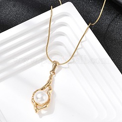 304 Stainless Steel with Acrylic Pearl Shell Shape Pendant Necklaces&nbsp;NJEW-G184-01G