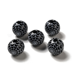 Halloween Printed Spider Webs Colored Wood European Beads&nbsp;WOOD-K007-04C