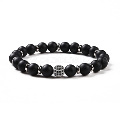 3Pcs Natural Dyed & Heated Black Agate and Coconut Beads Stretch Bracelets Set&nbsp;BJEW-JB08935