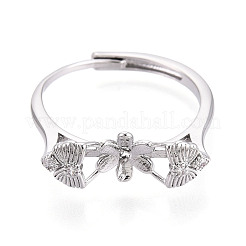 Flower & Bowknot Brass Micro Pave Clear Cubic Zirconia Adjustable Ring Settings&nbsp;KK-T076-78P