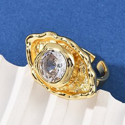 Brass Pave Cubic Zirconia Adjustable Open Cuff Rings for Women&nbsp;RJEW-R032-01G