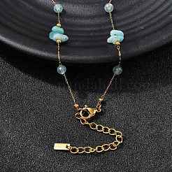 Natural Amazonite Chip 304 Stainless Steel Link Chain Necklaces for Women&nbsp;NJEW-K255-60G