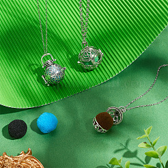 1Pc Brass Hollow Tree of Life Essential Oil Diffuser Bead Cage Pendant Iron Chain Necklaces&nbsp;NJEW-PH0001-55