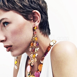 Alloy & Transparent Acrylic Link Chain Necklaces & Stud Dangle Earrings Sets&nbsp;WGB9BD2-12