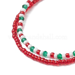 Christmas Glass Seed Beads & Glass Beads Multi-layered Bracelets&nbsp;BJEW-MZ00240-02