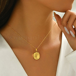 Stainless Steel French Vintage Oval with Flower Pendant Necklaces for Women&nbsp;QY1441