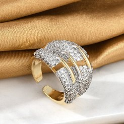 Brass Micro Pave Clear Cubic Zirconia Cuff Rings for Women Men&nbsp;STAS-I109-03GP