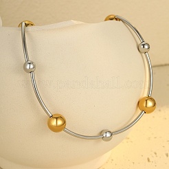 304 Stainless Steel Curved Tube Round Beaded Necklaces&nbsp;NJEW-R030-01GP